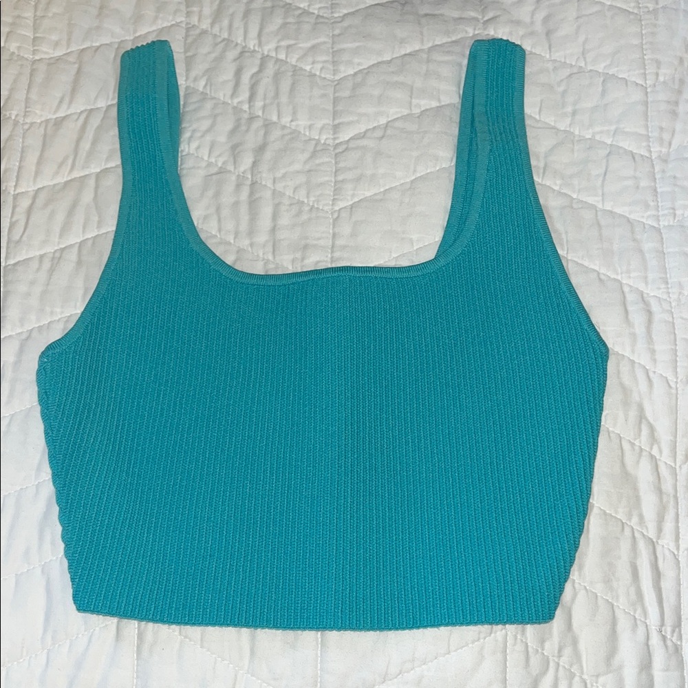 Aritzia Turquoise Ribbed Crop Top